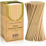 Lives on Green Braune Strohhalme aus Kraftpapier, 19,7 x 0,6 cm, für Milch, Saft, Tee, heiße oder kalte Getränke – 100% biologisch abbaubar, 250 Stück