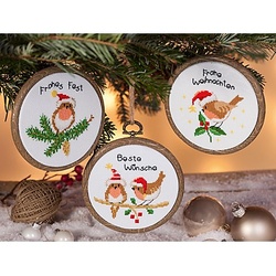 buttinette Miniatur-Stickbilder "X-Mas Grüße", Ø 10 cm, 3er-Set