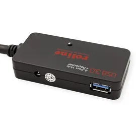 Roline USB 3.2 Gen 1 4-Port Hub mit Repeater, schwarz, 10 m