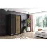 altdecor Kleiderschrank, Schwarz, Eiche Wotan, Holzwerkstoff, 120x215x61 cm Schlafzimmer, Kleiderschränke