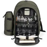 LIVOO Picknick-Rucksack für 4 Personen SE970C – 11 l, 600D, 30 Zubehörteile, Grün, Großartig