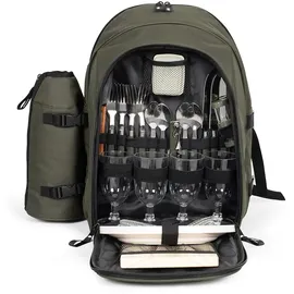 LIVOO Picknick-Rucksack für 4 Personen SE970C – 11 l, 600D, 30 Zubehörteile, Grün, Großartig