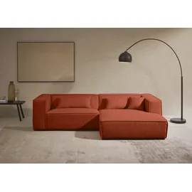 LeGer Home by Lena Gercke Ecksofa "PIARA mit Kedernaht, Cord, Leinenoptik o. Strukturstoff, Couch, L-Form", kupfer, B:267cm H:66cm T:167cm, 100% Polyester, LEGER HOME BY LENA GERCKE, Sofas, Ecksofa, wahlweise Ottomane rechts/links, schwarze Füße, bequemer Sitzkomfort
