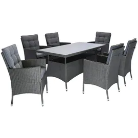 Konifera Garten-Essgruppe KONIFERA "Korfu", grau (dunkelgrau,), Polyrattan, Stahl, Sitzmöbel-Sets, Tischplatte aus Sicherheitsglas, Staufläche unter dem Tisch