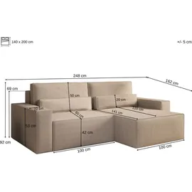 moeblo Möblo Ecksofa Cappuccino, Holzwerkstoff, 3-Sitzer, L-Form,L-Form, 248x162 cm, Wohnzimmer, Sofas & Couches, Wohnlandschaften, Ecksofas