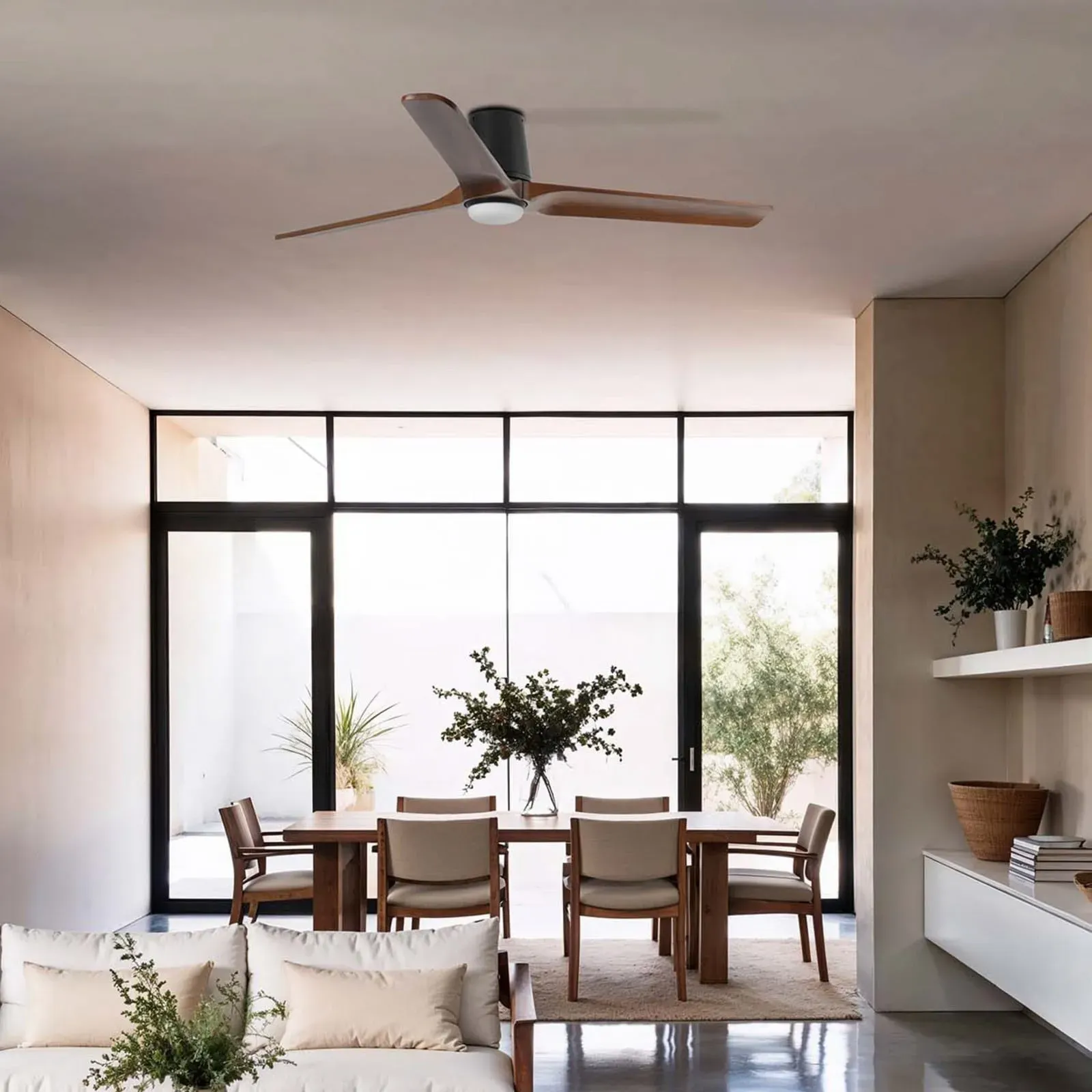 Heywood L LED-Ventilator, Ø132cm schwarz/holzfarben, DC, CCT FARO BARCELONA, Heywood L, dimmbar, Holz, für Wohnzimmer, Holz, Modern - 23.2