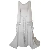 YEBIRAL Damen V-Ausschnitt mit Trompetenärmel Mittelalter Kleid Bodenlangen Cosplay Dress Große Größen Renaissance Maxikleid Halloween Party Kostüm - S