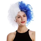 WIG ME UP - 91344-PC3+P60 Perücke Damen Herren Verrückt Wilde Locken Volumen Blau Weiß Hälften