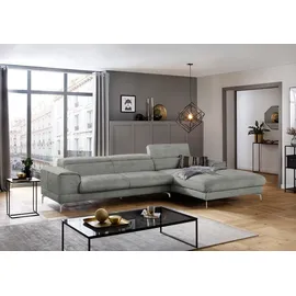 W.Schillig Ecksofa "piedroo, Designsofa mit tollem Sitzkomfort, bequem und elegant, L-Form", grau (grau s37), B:343cm H:70cm T:193cm, Stoff S37 (100% Polyester): Luxus-Microfaser in Lederoptik, Sofas, Ecksofa, Kopfteilverstellung, wahlweise mit