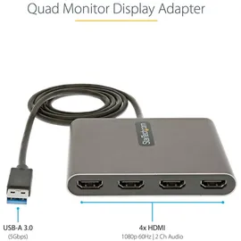 Startech USB 3.0 auf 4x HDMI Adapter, Grau