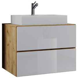 VCM my bath Badmöbel-Set Lendas S 915286 honig-eiche, weiß 81,0 x 46,0 x 69,0 cm