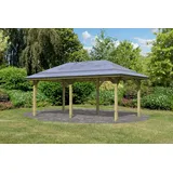 Karibu Pavillon KARIBU "Bergen 2", beige (kdi), B/H/T: 592cm x 290cm x 338cm, Pavillons, BxTxH: 592x338x290 cm, mit H-Pfostenanker