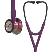 3M Littmann Cardiology IV Stethoskop für die Diagnose, regenbogenfarbenes Bruststück, pflaumenfarbener Schlauch, violetter Schlauchanschluss und schwarzer Ohrbügel, 69 cm, 6205