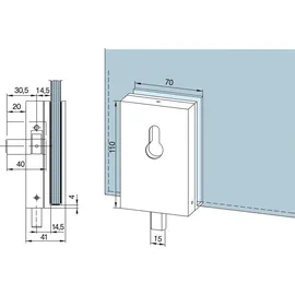 dorma glas Überschubschloss SG, PZ vorgerichtet, 2-tourig, Glas 10 mm, silber eloxiert (05.106) | Glastürbeschlag - Zubehör dormakaba