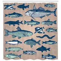 ABAKUHAUS Duschvorhang Fisch 175 x 180 cm beige