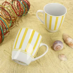 Split gelb 6er Set Kaffeebecher 300ml Porzellan-Tasse 6 Pers Streifen Tee Kakao