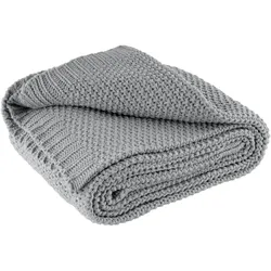 wometo Kuscheldecke Strick OEKO-TEX 140x190 grau - warme weiche Strickdecke mit edlem und schlichten Strickmuster