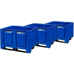 3 Stück Palettenboxen 680l 120x100x79 cm Blau 3 Kufen
