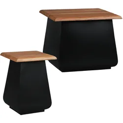 WOMO-DESIGN Beistelltisch 2er Set Kaffeetisch Couchtisch Metall Akazienholz Natur Holz