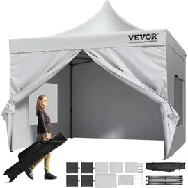 Vevor Pavillon 304,8x304,8x320cm Gartenzelt 500D PU-Silber-Gewebe Faltpavillon höhenverstellbar inkl. Aufbewahrungstasche Partyzelt 6-8 Personen Pop up Zelt Weiß Gartenpavillon für Campingausflug