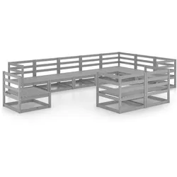 vidaXL 10-tlg. Garten-Lounge-Set Grau Kiefer Massivholz