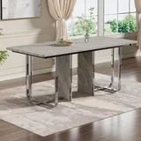 ModernLuxe Esstisch 180x80 cm – Moderner Tisch für 6 Personen, rechteckig mit stabilen Metallbeinen, Pflegeleichte MDF-Tischplatte, Schlichtes Design in Grau & Silber