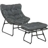 Outsunny Relaxsessel mit Fußhocker Kissen Outdoor Stahl Grau