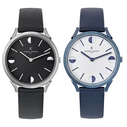 Pierre Cardin Herren Armband-Uhr analoge Quarz-Uhr mit Leder-Armband 3ATM 40mm Schwarz oder Blau - 