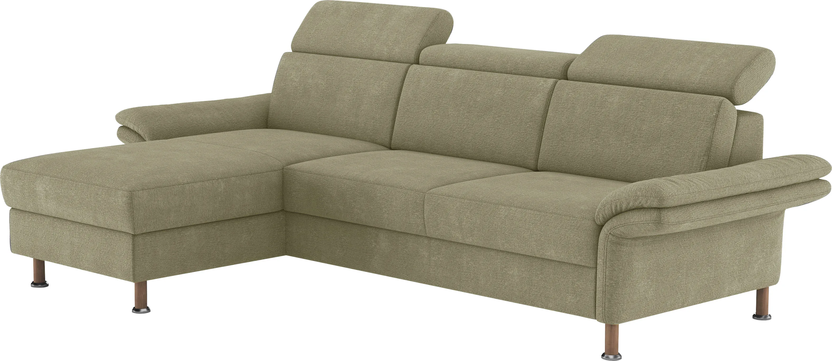 Ecksofa HOME AFFAIRE "Calypso L-Form" Sofas Gr. B/H/T: 260 cm x 85 cm x 172 cm, Flachgewebe, Recamiere links, mit Kopfteilverstellung-mit Armteilfunktion-mit Bettfunktion-mit Bettkasten-ohne Rela x funktion im Sofa 2,5- Sitzer-ohne Rela x funktion in der Recamiere, grün Ecksofas mit motorischen Funktionen im Sofa und Recamiere