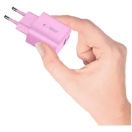 OEM Tech-protect Nca20 Pd 20w Qc3.0 Usb-a / Usb-c Wandladegerät – Pink
