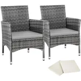 Tectake Rattansessel 57 x 59 x 85 cm 2 St. inkl. Sitzbezüge 4 St. grau/hellgrau