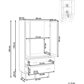 Beliani Vitrine Milora 80 x 40 x 160 cm Weiß/Gold