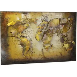 Metallbild LOCKER "3D WELTKARTE", bunt, B:108cm H:72cm T:5cm, Metall, Bilder
