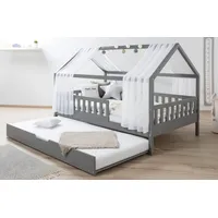 TICAA Hausbett Kim 100 x 200 cm Kiefer massiv hellgrau