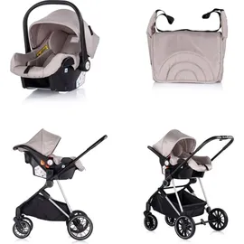 Chipolino Kinderwagen Aura 3 in 1, Autositz, Babywanne, Wickeltasche, bis 22 kg hellbraun