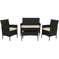 Mendler Poly-Rattan Garten-Garnitur HWC-N98, Sitzgruppe Lounge-Set, Metall Glas Stoff/Textil