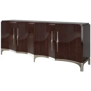 Casa Padrino Luxus Sideboard Dunkelbraun / Silber 220 x 50 x H. 90 cm - Edler Wohnzimmer Schrank mit 4 Türen - Luxus Möbel