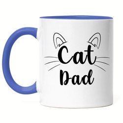 Hey!Print Tasse Cat Dad Tasse Katzen-Papa Geschenk Katzenliebhaber Katzenbesitzer Katzen Kätzchen Kaffeetasse, Keramik blau