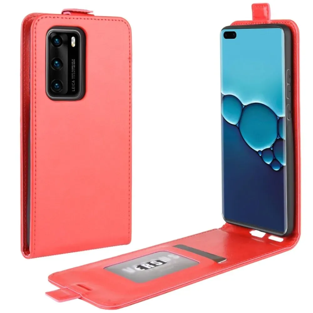 Flip Case Handyhülle für Huawei P40 Vertikal Schutzhülle Tasche Cover Rot Bumper Smartphone Kartensteckplatz-Kreditkarte-Geldscheine EC-Karte Bank-Karte