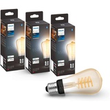 Philips Hue White Ambiance E27 Einzelpack Edison ST64 Filament 550lm, dimmbar, alle Weißschattierungen, steuerbar via App (3 pack)