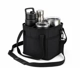 Tastetreasure Isolierte Getränketasche mit 4 Fächern, Schwarze Getränkehalter Tasche mit Verstellbarem Schultergurt und Fronttasche, Auslaufsicherer Flaschenträger für Picknick Reise und Auto