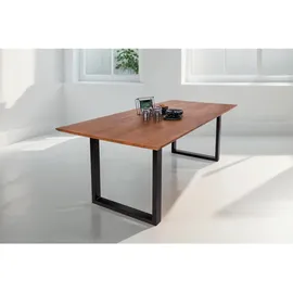 sam möbel gmbh Esstisch 220x100cm Akazie massiv nussbaumfarben schweizer Kante U-Gestell ATLANTA - Braun,