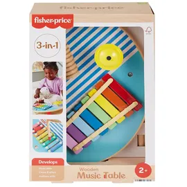 Fisher-Price Holz-Musiktisch mit 3 Percussion-Instrumenten, mehrfarbig, HXT91