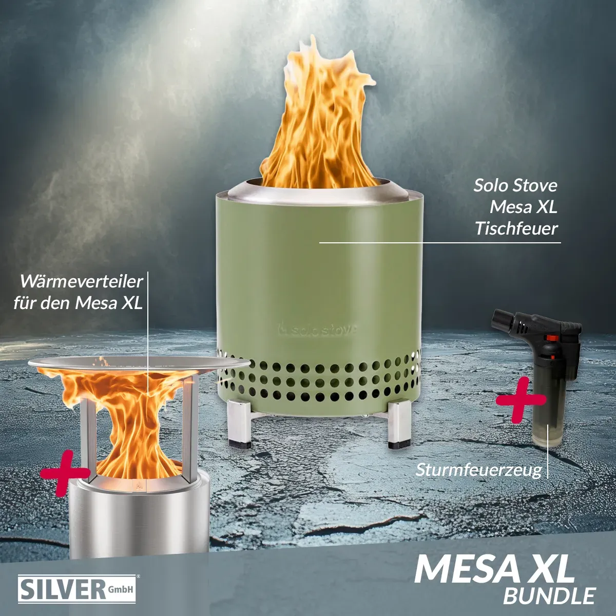 Solo Stove Mesa XL Tischfeuer Ø 17,8cm Tischkamin Outdoor Deep Olive & Mesa XL W...