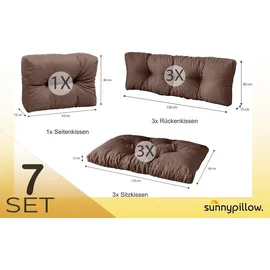 sunnypillow Palettenkissen 120 x 80 cm braun 7-tlg.
