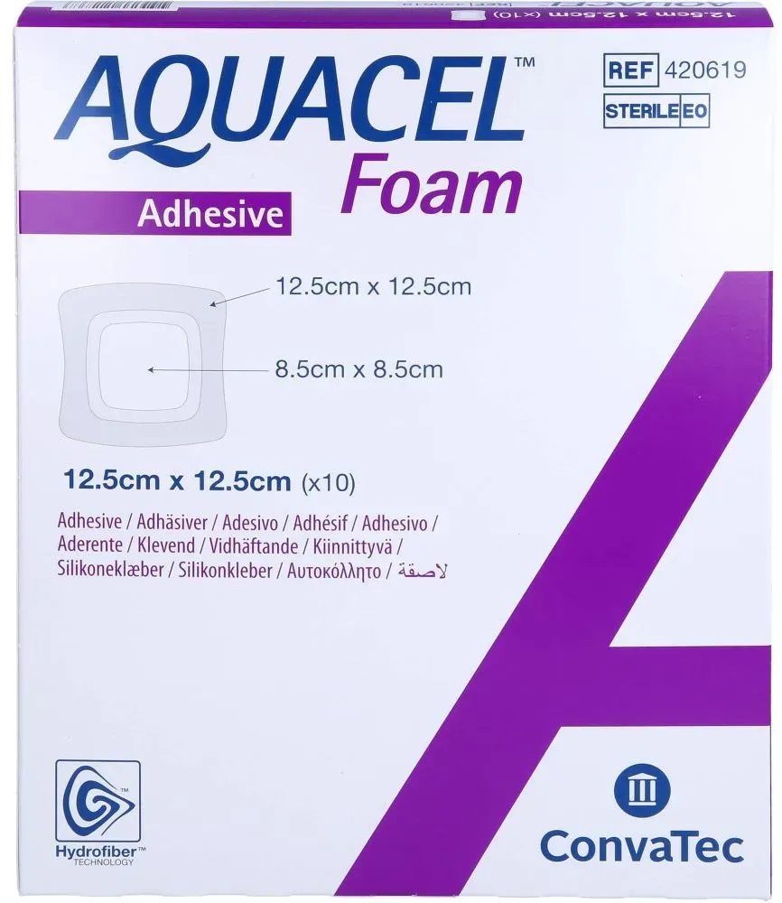 AQUACEL Foam adhäsiv 12,5x12,5 cm Verband 10 St