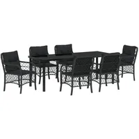 VidaXL 7-teiliges Garten-Ess-Set mit Kissen Schwarz Poly-Rattan