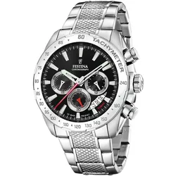 Chronograph FESTINA "Timeless Chronograph", silber (silberfarben, schwarz), Armbanduhren, Herren, Armbanduhr, Quarzuhr, Herrenuhr, Stoppfunktion, Edelstahlarmband