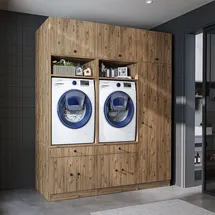 roomart S1 Waschmaschinen-Schrankwand 194 cm Schwarz/Eiche Holz