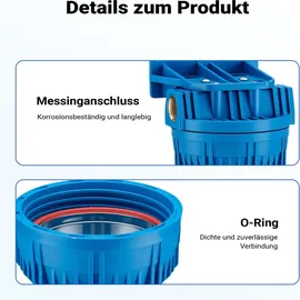 Naturewater NW-BR10A 1 Stufen Wasserfilter, 5 μ, 26,16 mm (3/4") Filtereinsatz, Ø60 mm PP Kartusche, Filter Wandhalterung, Filterschlüssel, Sedimentfilter